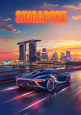 Singapore Skyline & Sports Car