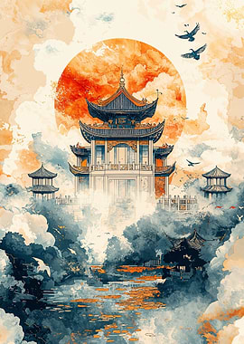 Chinese Pagoda Sunset