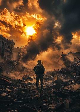 Soldier in War-Torn City
