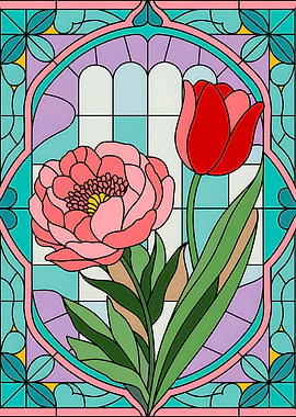 Vibrant Peony and Tulip Mosaic