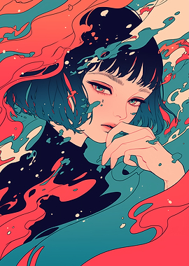 Anime Girl in Abstract Water