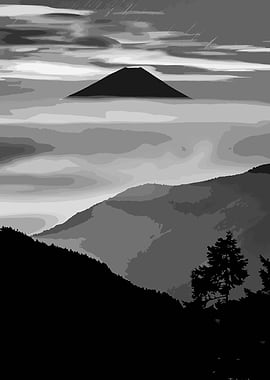Mountain Peak in Clouds