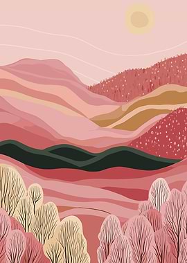 Original Pink Mountain Landscape