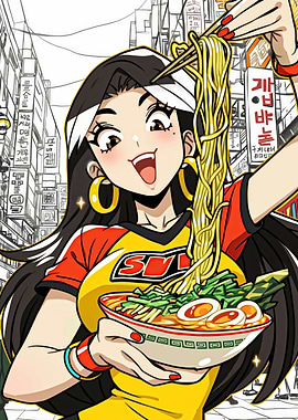 Anime Girl Eating Ramen