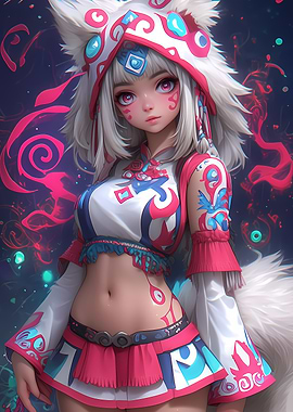 Anime Girl with White Hair Gaming