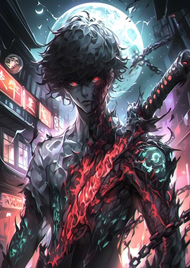 Anime Samurai with Red Eyes