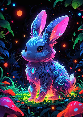 Neon Rabbit in Forest