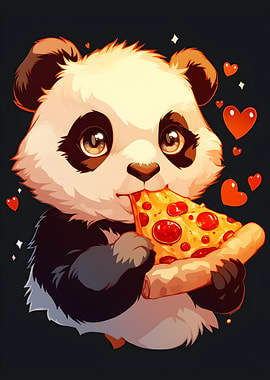 Cute Panda Eating Pizza