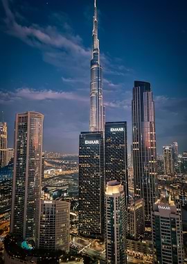 Dubai Downtown Burj Khalifa City Skyline at Night
