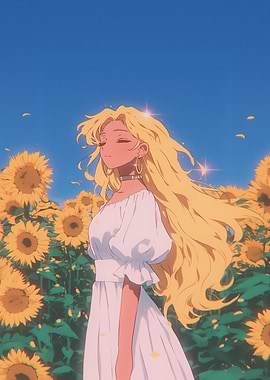 Anime Girl in Sunflower Field