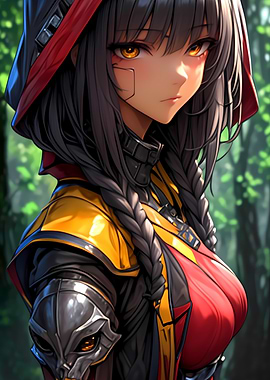 Anime Girl with Braids Gaming