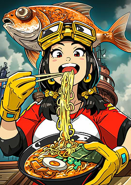 Steampunk Girl Eating Ramen
