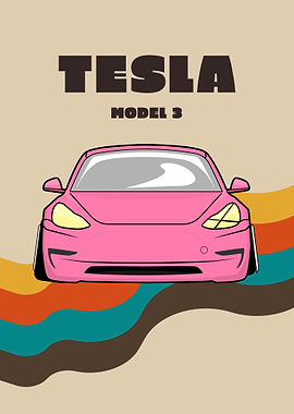 Pink Tesla Model 3 | RETRO ART