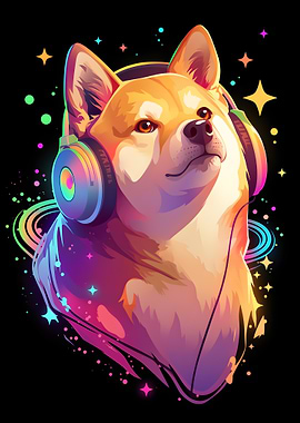Shiba Inu with Headphones
