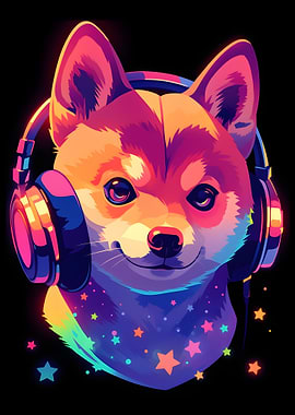 Shiba Inu with Headphones