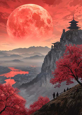 Red Moon Over Mountains