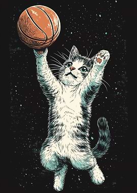Cat in Space with Basketball