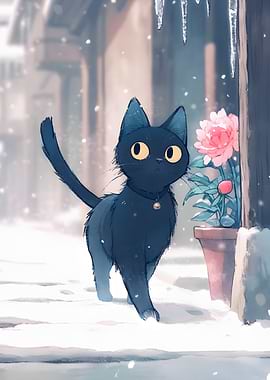 Black Cat in Winter