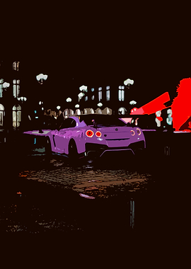 Purple Nissan GTR at Night