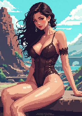 Pixel Art Woman in Black Bodysuit