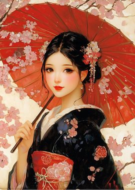 Geisha with Cherry Blossoms