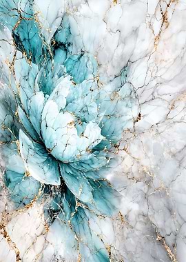 Kintsugi Teal Flower on Marble