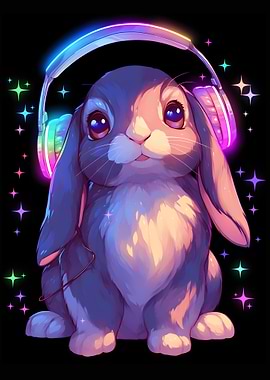 Cute Bunny with Headphones