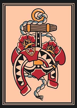 Anchor & horseshoe vintage illustration