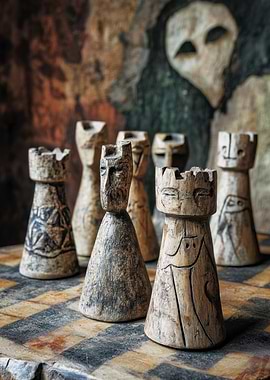 Hand-Carved Wooden Chess Pieces