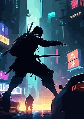 Cyberpunk Ninja Silhouette