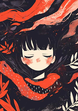 Anime Girl with Red Scarf