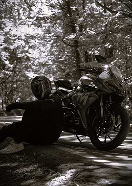 Motorcycle Rider in Forest