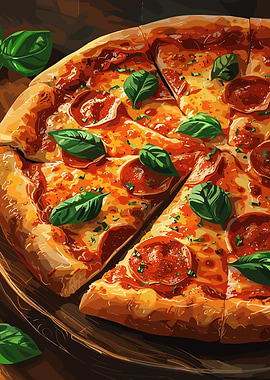 Pepperoni Pizza with Basil
