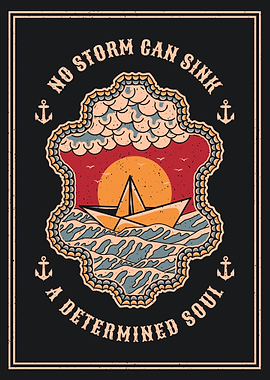 Paper Boat & Waves Vintage Art