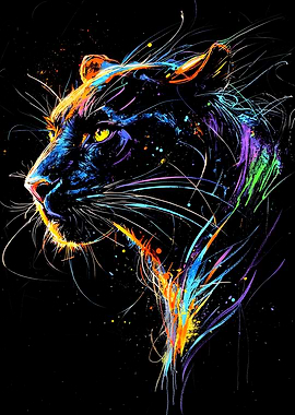 A majestic black panther neon Portrait