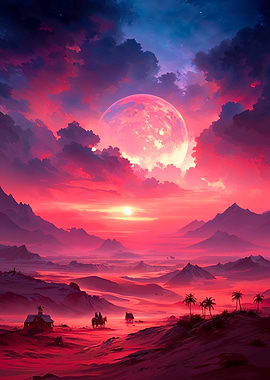 Pink Moon Desert Landscape