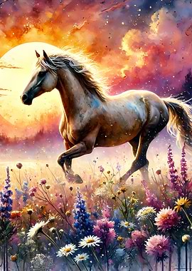 Horse Running Through Field