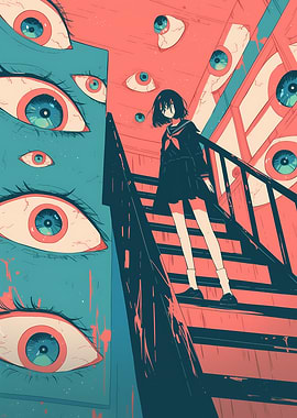 Anime Girl Surrounded by Eyes