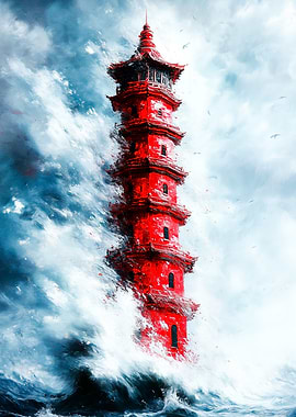Red Pagoda in Storm