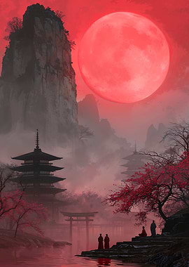 Red Moon Over Pagoda