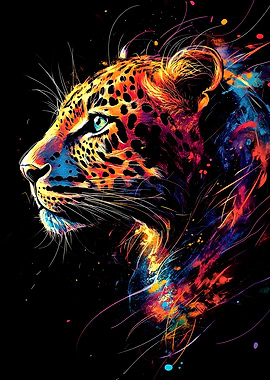 A majestic Leopard Neon Portrait