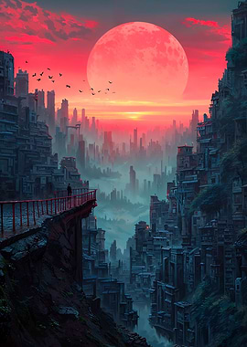 Red Moon Cityscape