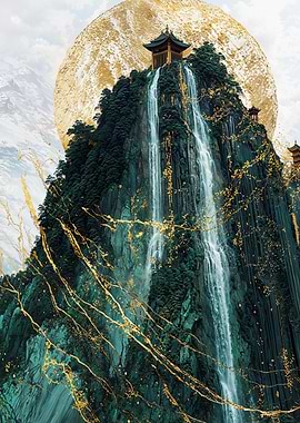 Kintsugi Waterfall Mountain Art
