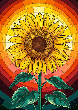 Luminous Stained Glass Artwork Featuring a Sunflower