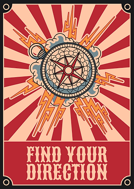 Compass & lightning, vintage art