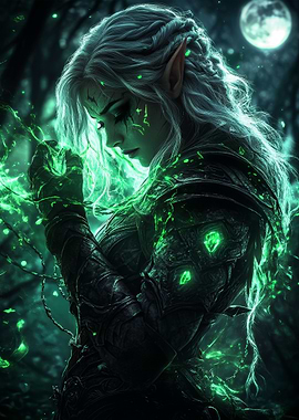 Elf Warrior with Green Magic