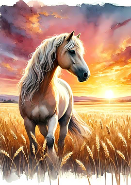 Horse in Golden Field