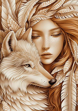 Wolf and Woman in Feathers