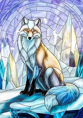 Stained Glass Fox in Icy Landscape