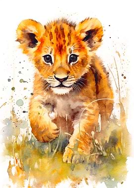 Lion Cub Watercolor